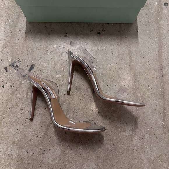 Aquazzura So Nude Plexi 105 Sandals Heels Silver - Picture 9 of 9